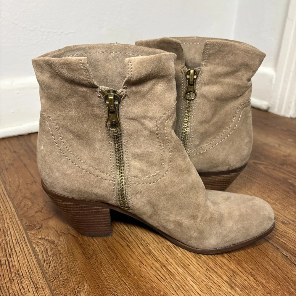 Sam Edelman Louie Tan Suede Fringe Ankle Boots Womens 10 M Western Festival Boho